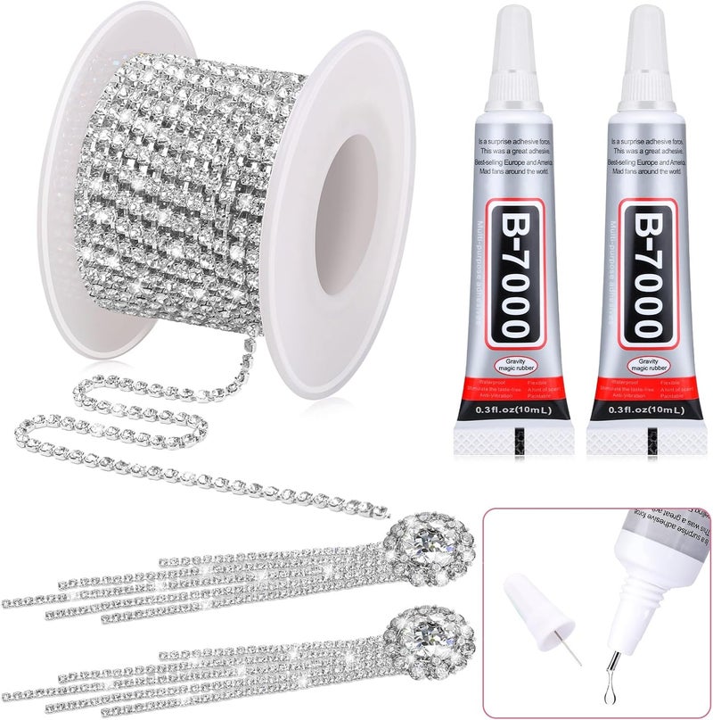 LifeisLuck B7000 Clear Glue Crystal Rhinestone Close Chain Trim, 8 Yards 2MM Silver Rhinestone Chain Clear Beads for Sewing Clothes Cups DIY Craft Jewelry Wedding Bouquet Decoration - Image 1